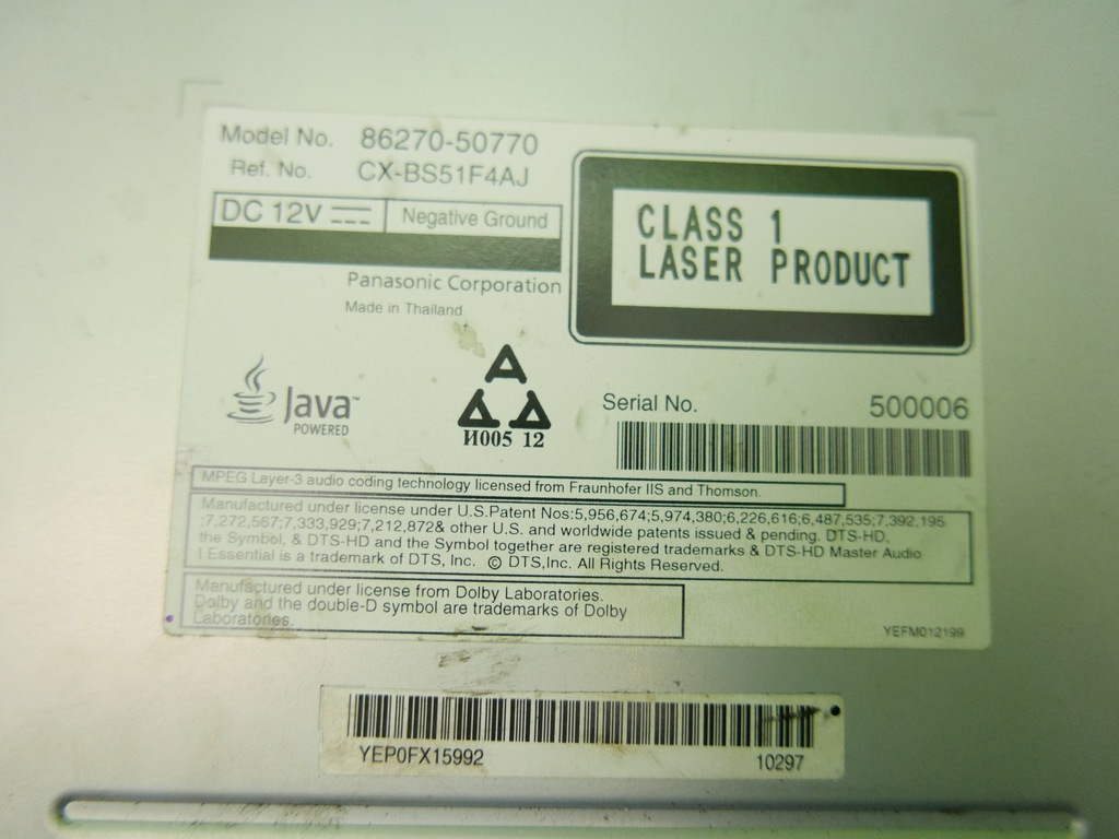 DVD-SPIELER KARTENLESER HINTEN LEXUS LS460L 12-17 Product image