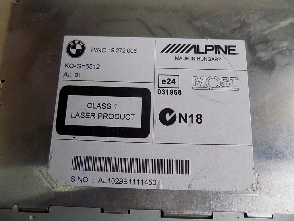 BMW F10 F11 RADIO NAVIGATION ALPINE 9272006 Product image