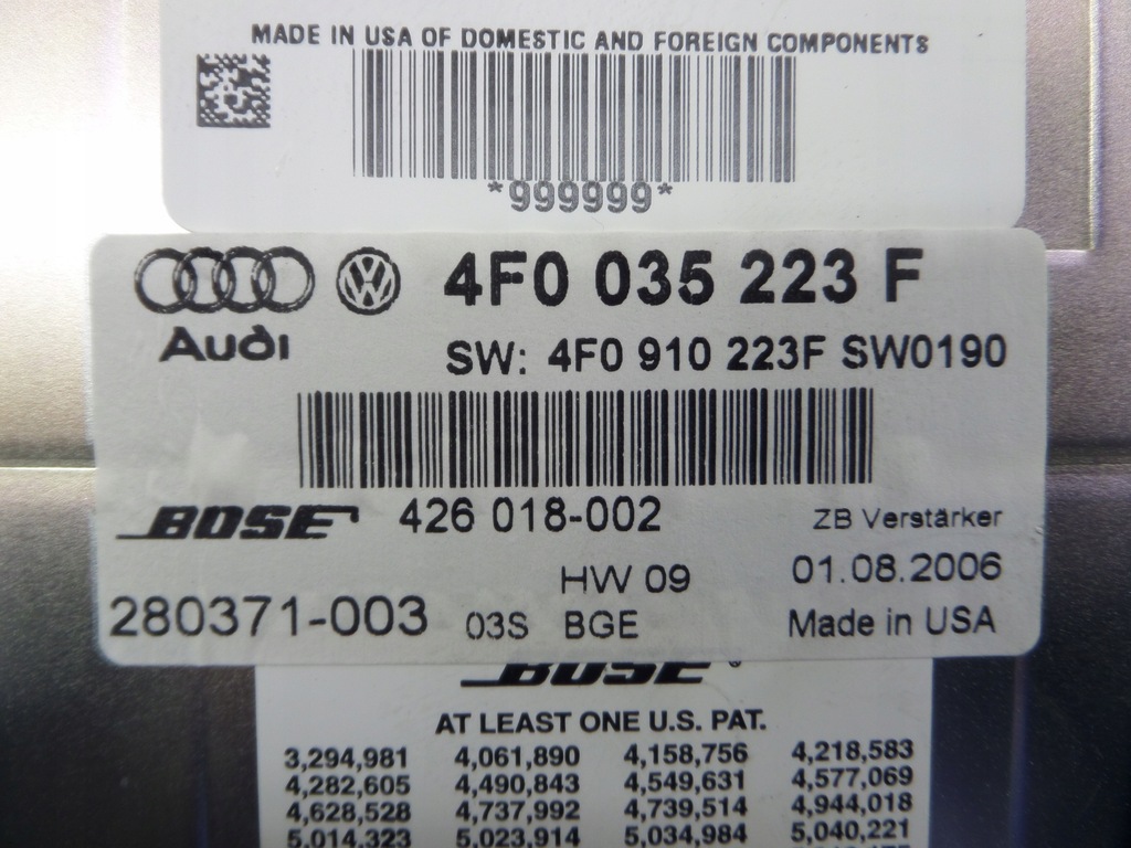 BOSE VERSTÄRKER AUDI A6 C6 4F0035223F 4F0910223F FUNKTIONAL Product image