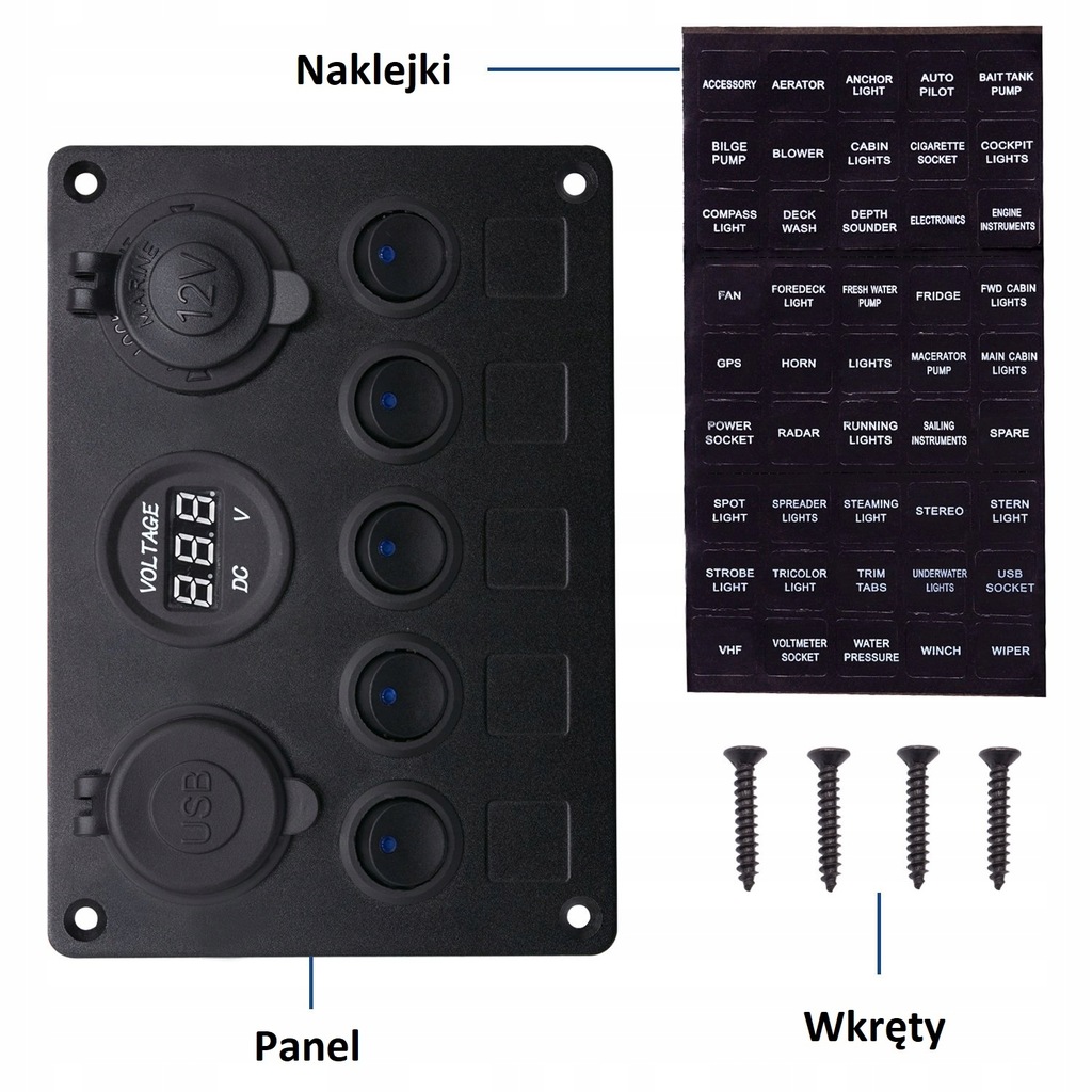 MARINE BOAT PANEL DIGITAL VOLTMETER DUAL USB PORTS 12V Product image