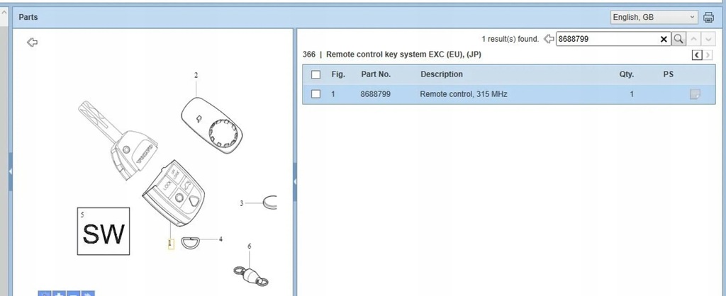 Volvo XC90 2003 Schlüssel Product image