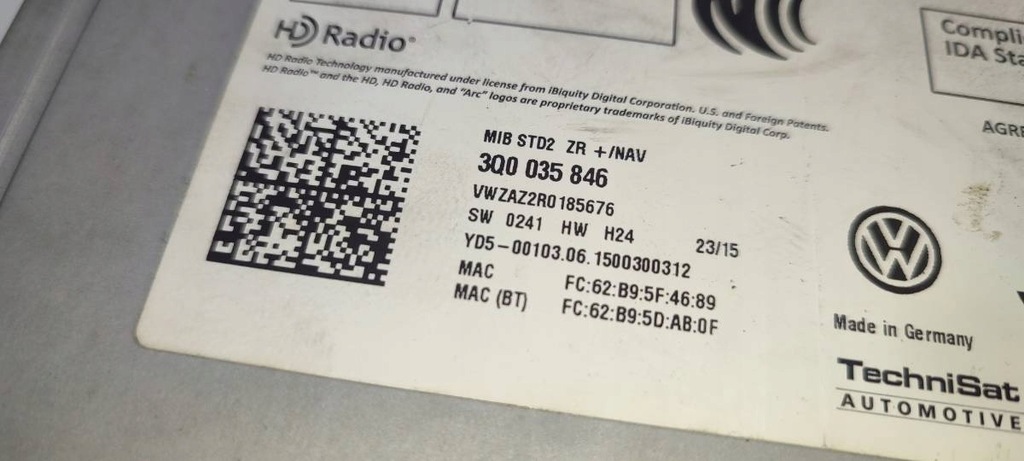 RADIO SD-KARTENLESER NAVIGATION VW GOLF VII POLO 6R6C PASSAT 3Q0035846 Product image