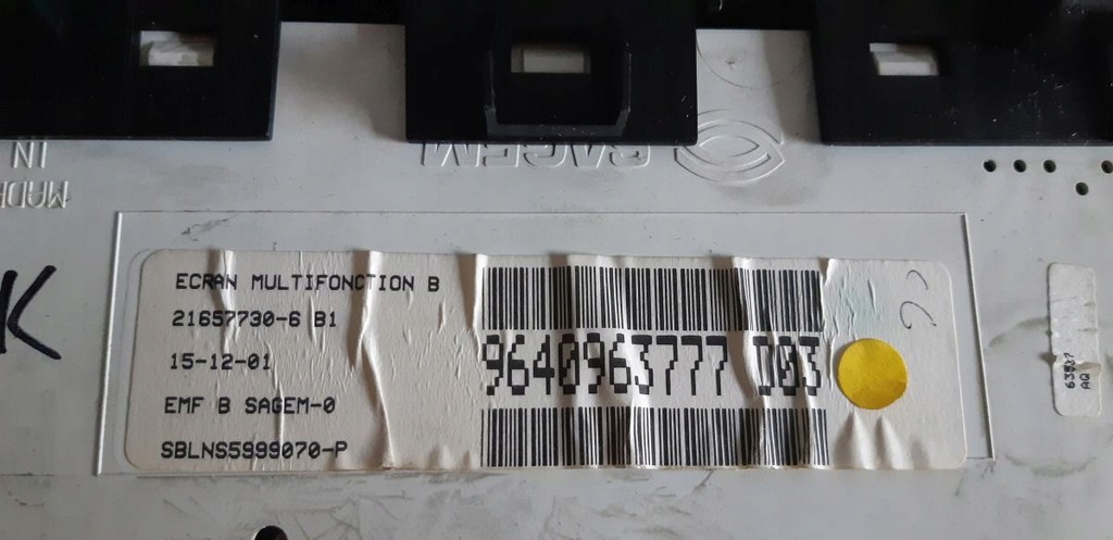 Bildschirmanzeige Peugeot Radio 307 2001-2005 vor dem Aufheben 9640963777 Product image