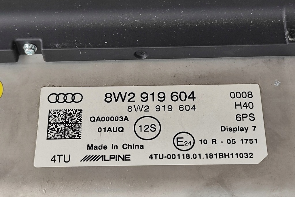AUDI A5 F5 Navigationsbildschirmanzeige 8W2919604 2018 RHD 25207290 Product image