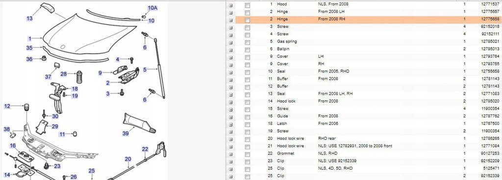 Saab 9-3 Ver2 2008 Scharniere Product image