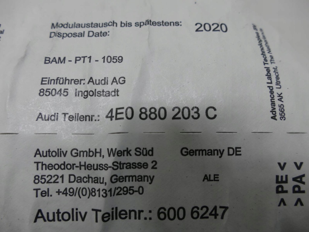 AUDI A8 II D3 LIFT BEIFAHRERAIRBAG Product image