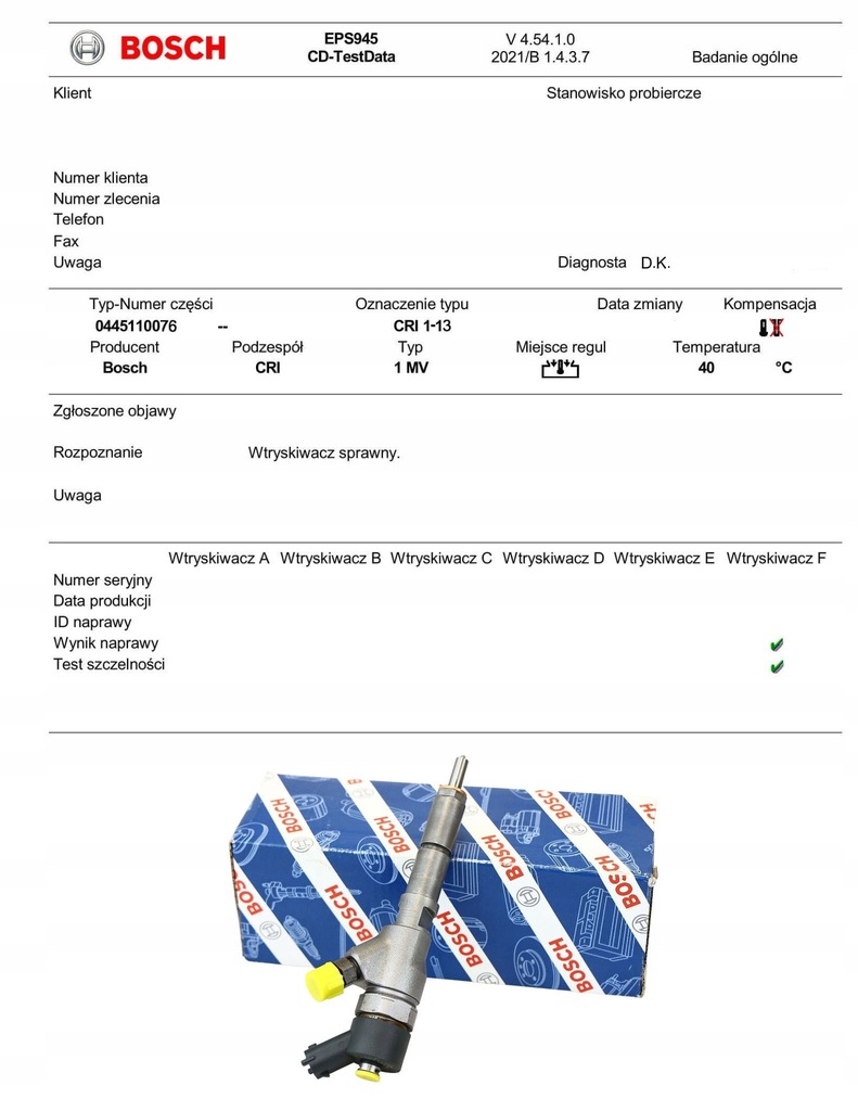 BOSCH INJEKTOR 0445110076 Garantie 2 Jahre Product image