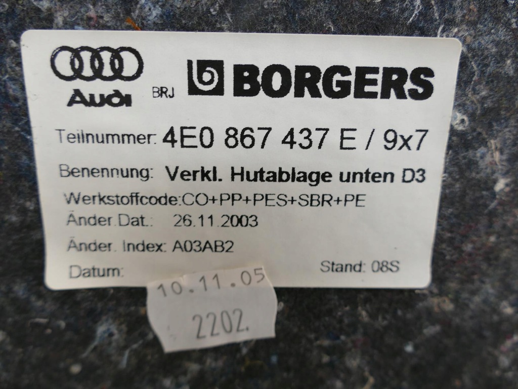 AUDI A8 D3 LIFT POLSTER KOFFERRAUMVERKLEIDUNG Product image