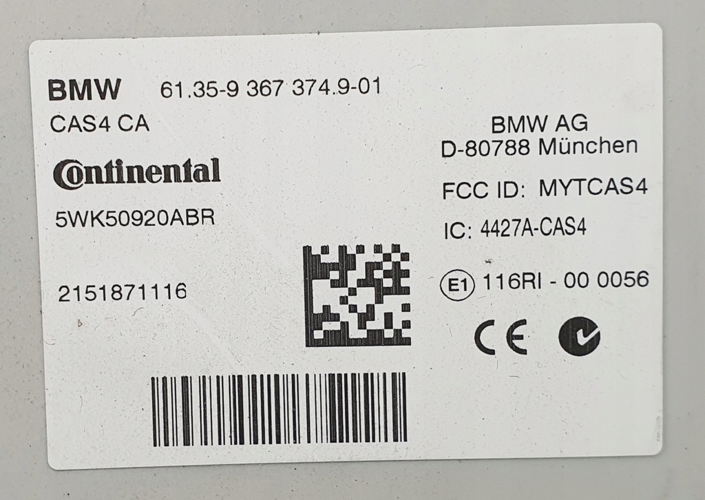 CAS4 STEUERMODUL BMW 5 F07 9367374 Product image