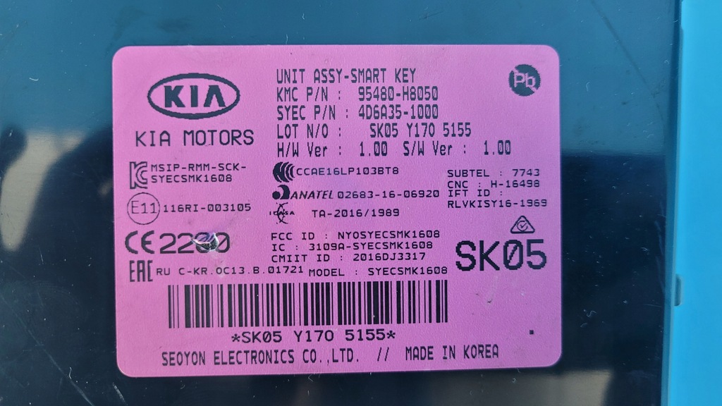KIA STONIC 17r ASSY-SMART KEY CONTROLLER MODUL 95480-H8050 Product image