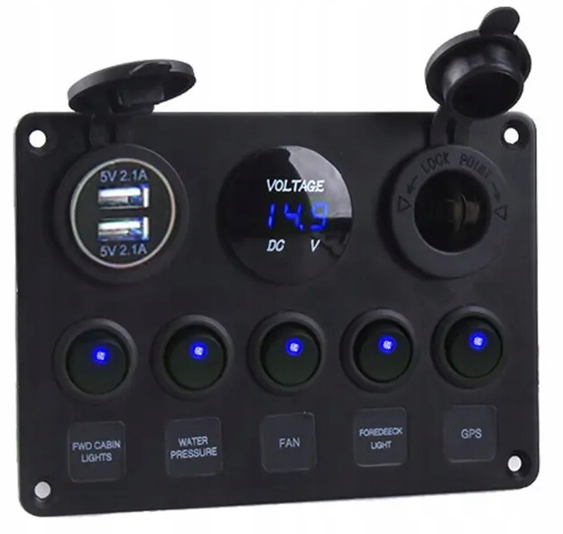 MARINE BOAT PANEL DIGITAL VOLTMETER DUAL USB PORTS 12V Product image