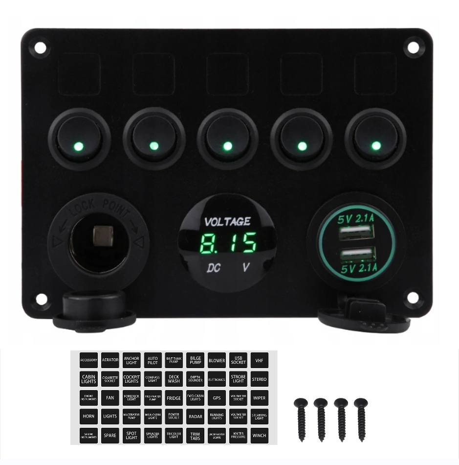 MARINE BOAT PANEL DIGITAL VOLTMETER DUAL USB PORTS 12V Product image