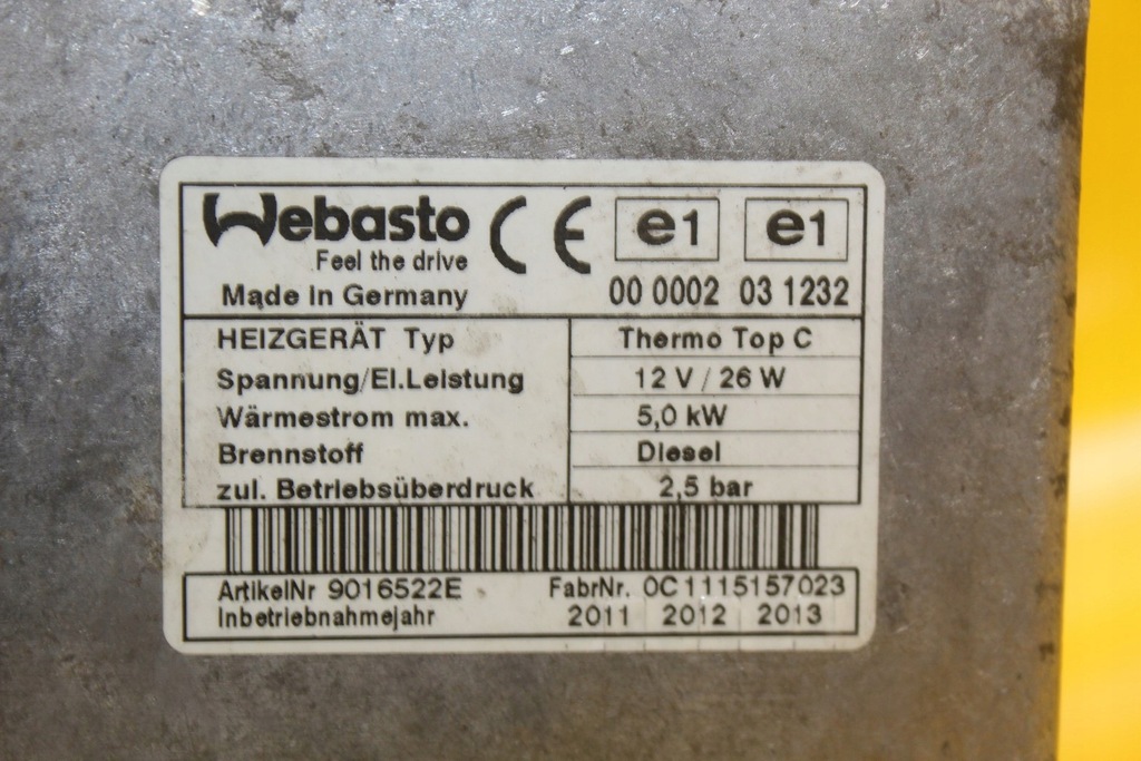 Bake Webasto Thermo Top C Diesel 5.0 kW 12V Audi Q7 Bus VW Sitz 4L0815071g Product image