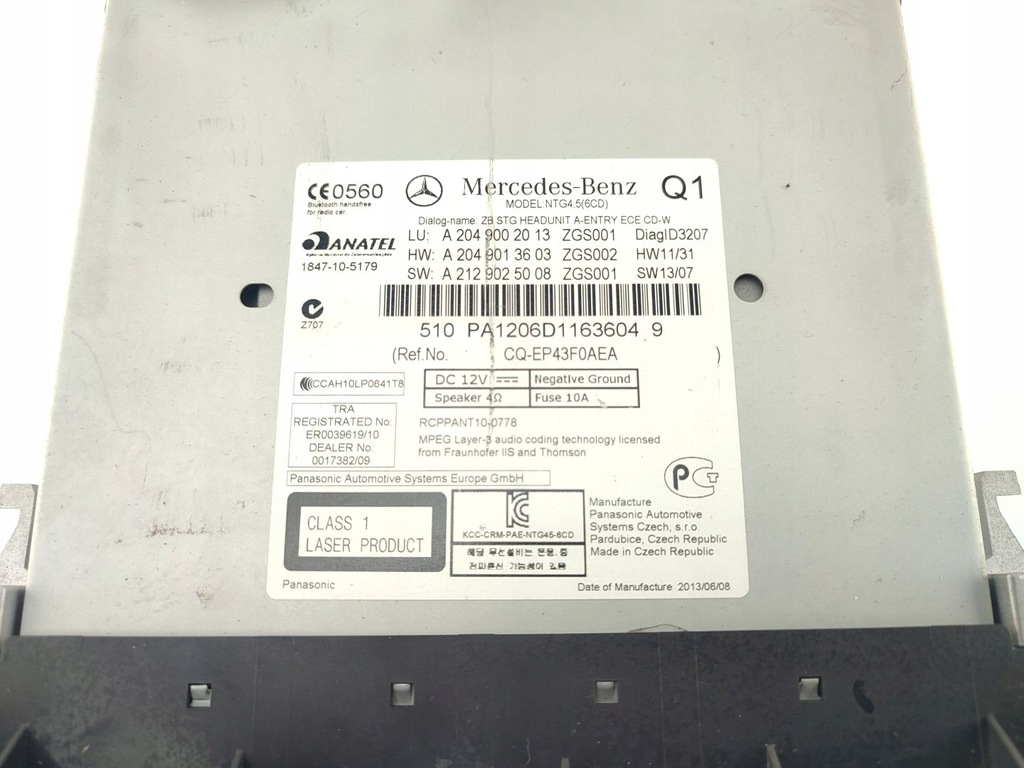 RADIO-NAVIGATION MERCEDES C W204 A2049002013 A2049013603 A2129025008 Product image