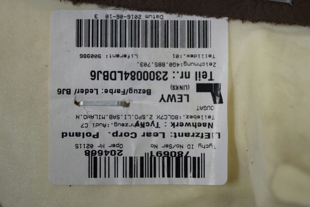Audi A6 4G Sofa Cover links Leder 4G0885703AQ Product image