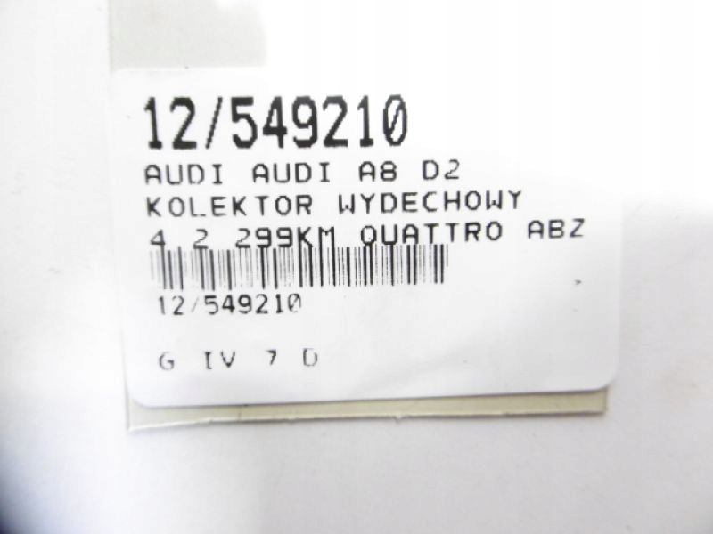 AUDI A8 D2 AUSPUFFKRÜMMER 4.2 V8 077253034E Product image