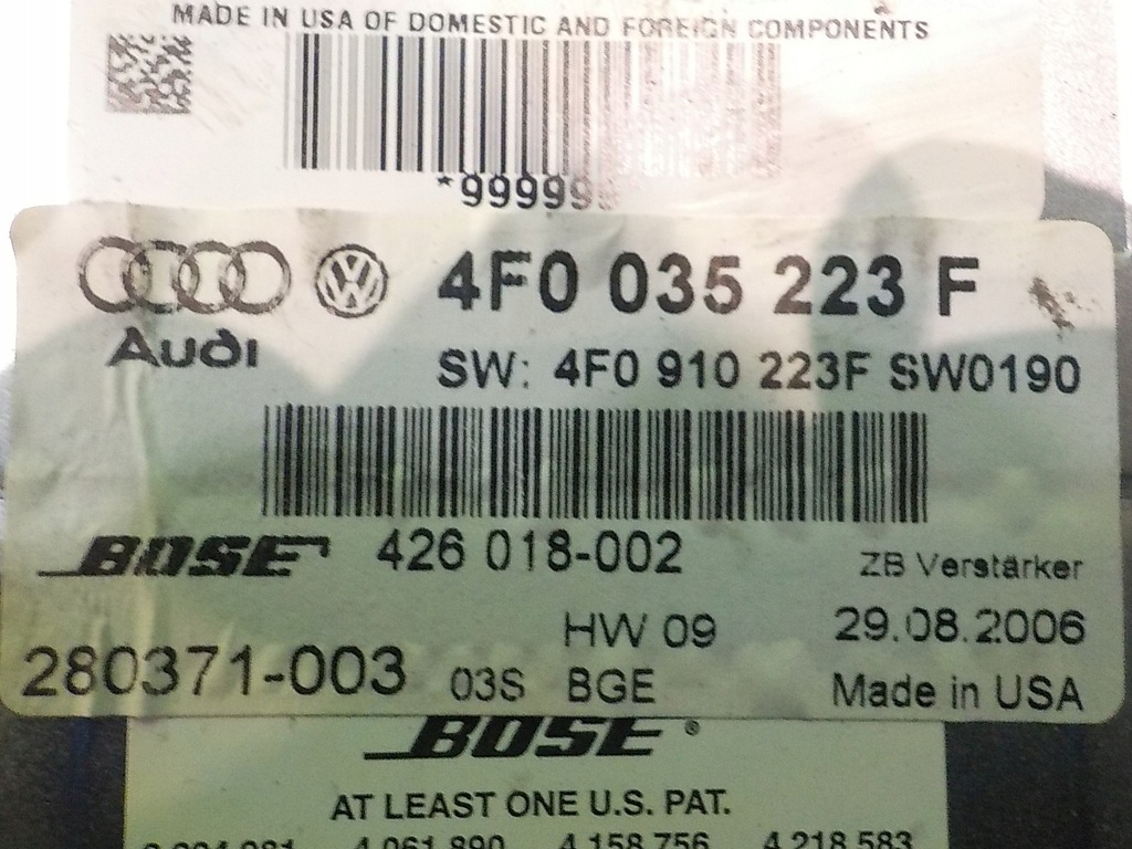 Audi A6 C6 3.0 TDI 06R 4D -Bose -Verstärker 4F0035223f Product image