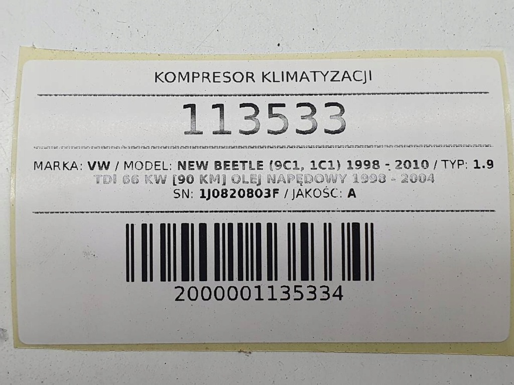 KOMPRESSOR KLIMAANLAGE KOMPRESSOR NEW BEETLE 1J0820803F 1.9 TDI Product image