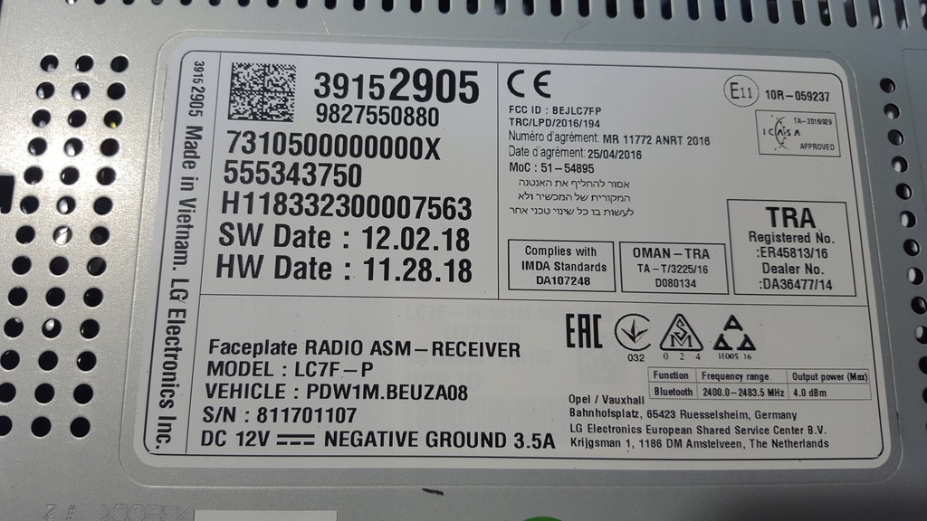 RADIOANZEIGE EUROPA OPEL CROSSLAND X 39152905 Product image