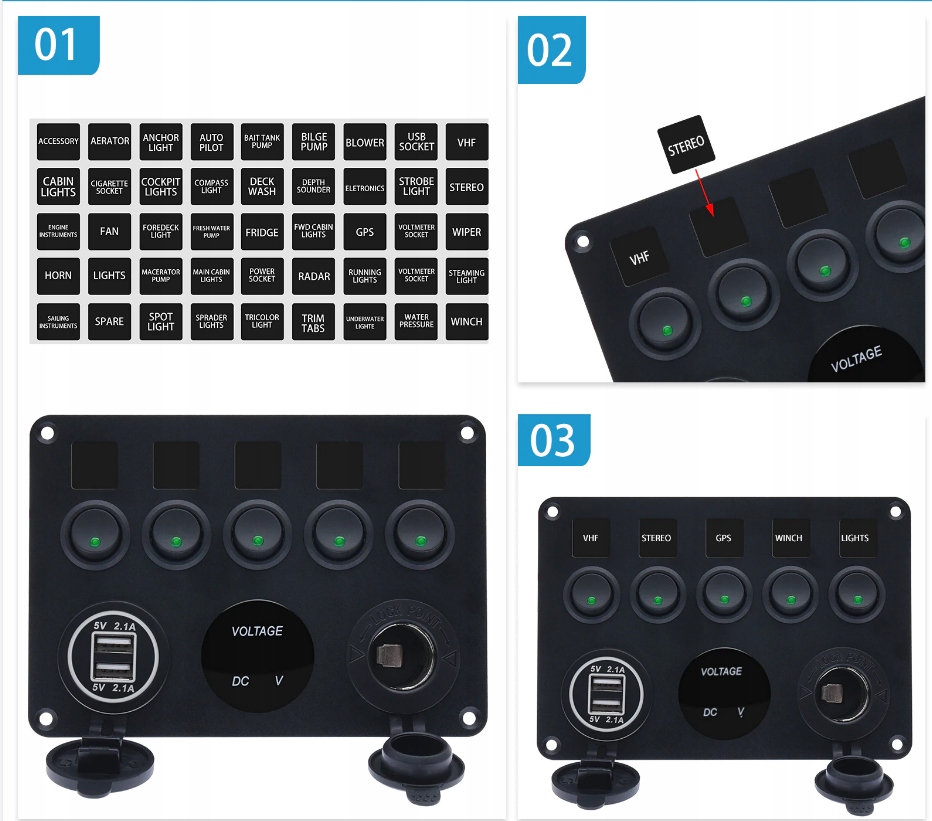 MARINE BOAT PANEL DIGITAL VOLTMETER DUAL USB PORTS 12V Product image