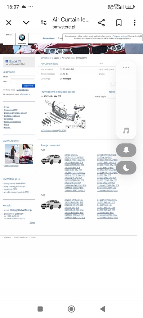 Stoßfänger Einlass BMW X3 G01 X4 G02 Links 51118065149 m Paket Product image