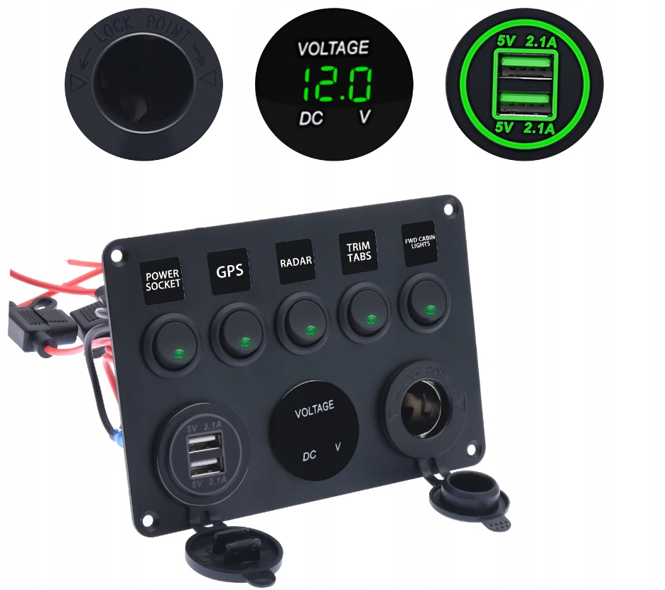 MARINE BOAT PANEL DIGITAL VOLTMETER DUAL USB PORTS 12V Product image