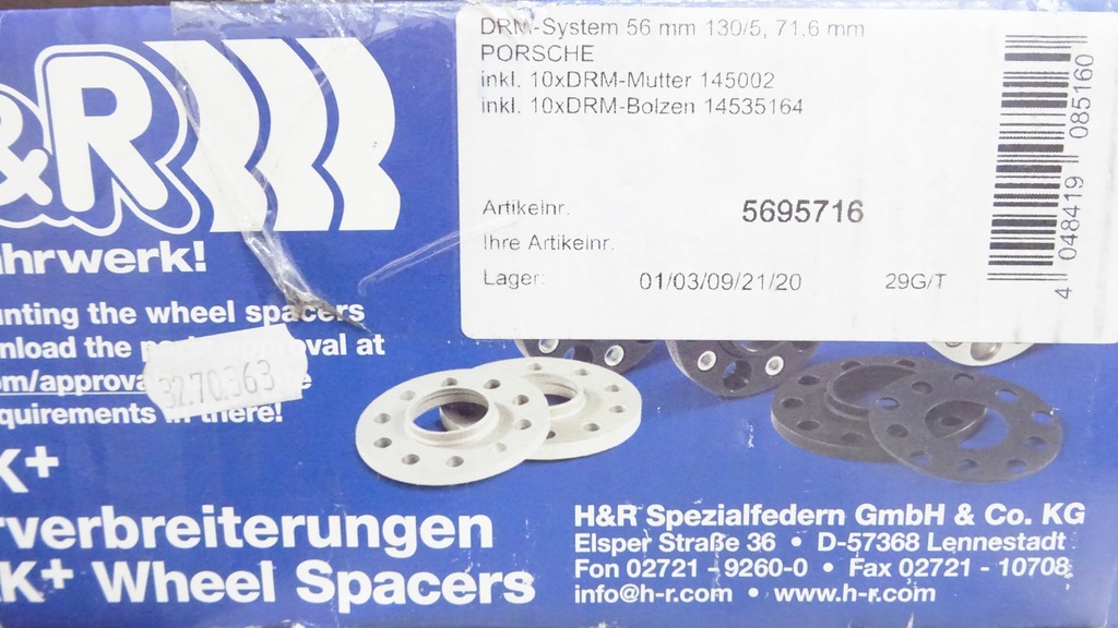 PORSCHE CARRERA 911 SPURVERBREITERUNGEN 2X28MM 5X130 71,6 5695716 H&R Product image