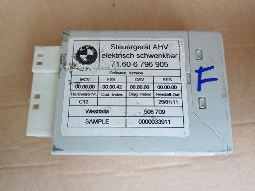 F01 F02 F07 F10 F11 X3 F25 F30 F31 F32 F33 F34 HAKENSTEUERMODUL 6796905